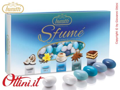 FUAZ100 Confetti Buratti Tenerezze Sfumè Blu con mandorla ricoperta di Cioccolato Bianco Aromatizzato ideali per confettate - Senza Glutine