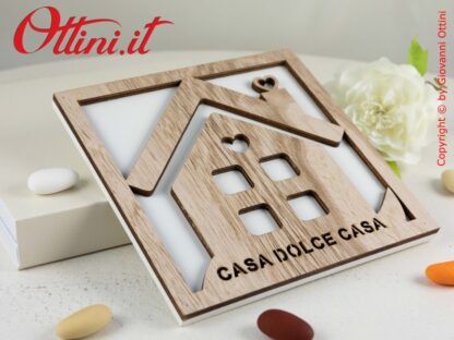 QFC619 Bomboniera Solidale sottopentola legno casa dolce casa con Confezione e Partecipazione omaggio