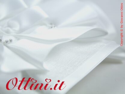 S448S Offerta Cuscino Portafedi Cuscinetto Porta Fedi Esagono in Raso Bianco e Organza nozze matrimonio Bianco Colore Seta con Strass Made in Italy