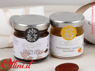 25085 Claraluna - Bomboniera Gastronomica Vasetto di Marmellata al Mandarino + Crema Nocciola. Ideale come bomboniera per Matrimonio comunione cresima