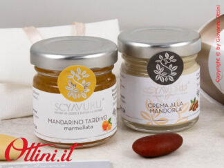 25087 Claraluna - Bomboniera Gastronomica Vasetto di Marmellata al Mandarino + Crema alla mandorla. Ideale come bomboniera per Matrimonio comunione cresima