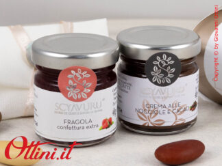 25091 Claraluna - Bomboniera Gastronomica Vasetto di Marmellata di Fragola + Crema di Nocciola. Ideale come bomboniera per Matrimonio comunione cresima