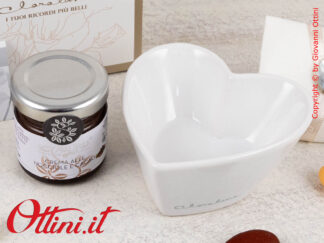 25093 Claraluna - Bomboniera Gastronomica Ciotolina Cuore con Crema alla Nocciola. Ideale come bomboniera per Matrimonio comunione cresima