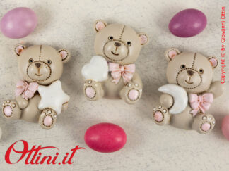 04A426 - il Magnete Orso Teo rosa è un decoro in stile vintage specifico per la confezione di scatoline e sacchettini per nascita o battesimo per bambina